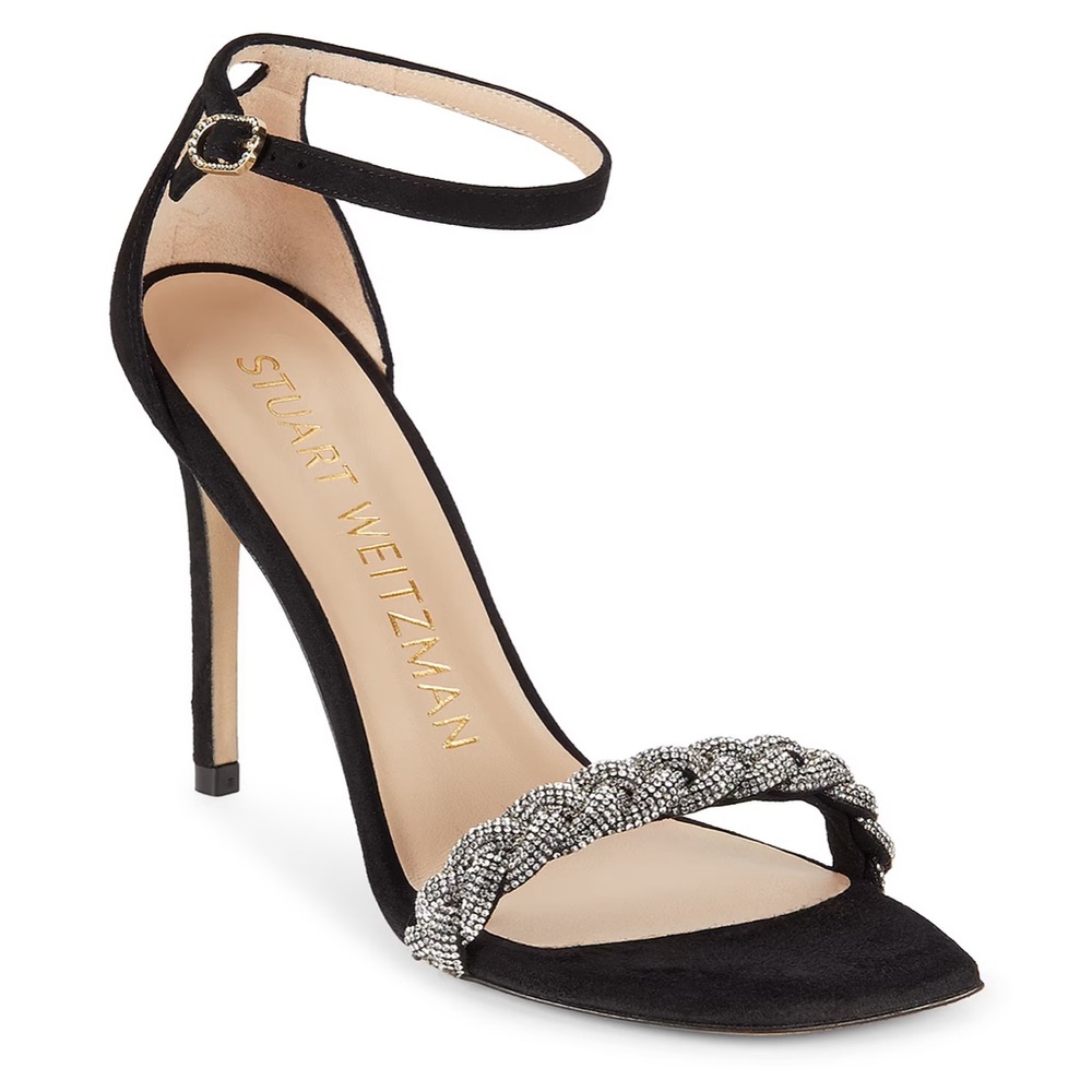 Stuart Weitzman Nudistcurve Black Heels with Silver Accents